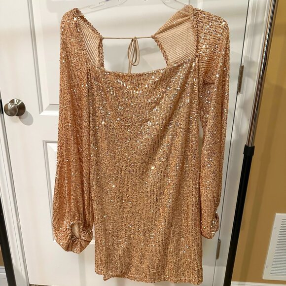 Shantelle Sequin Long Sleeve Dress in Rose Gold Size: XL - Picture 5 of 6